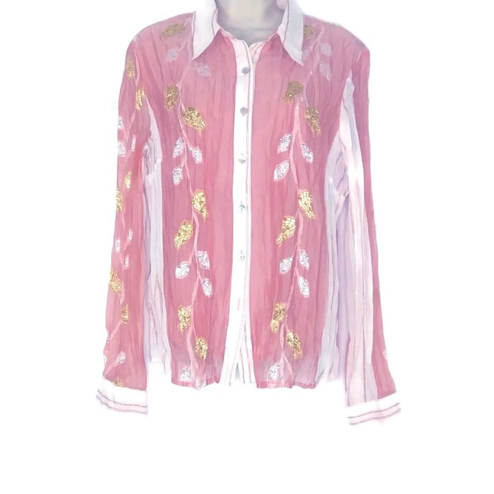 Jaipur Floral Leaf Embellished Crepe Crinkle Shirt